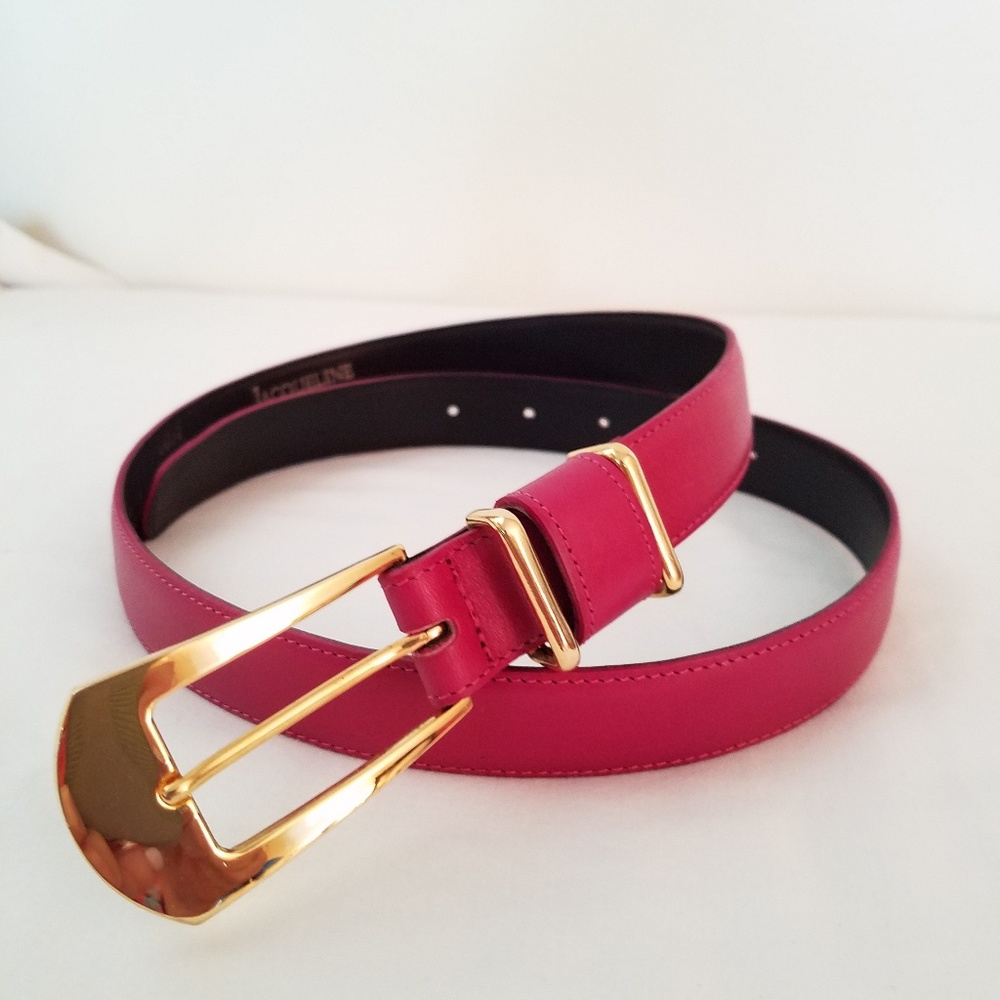 Jacqueline Ferrar Leather Belt Dark Pink Gold Tone